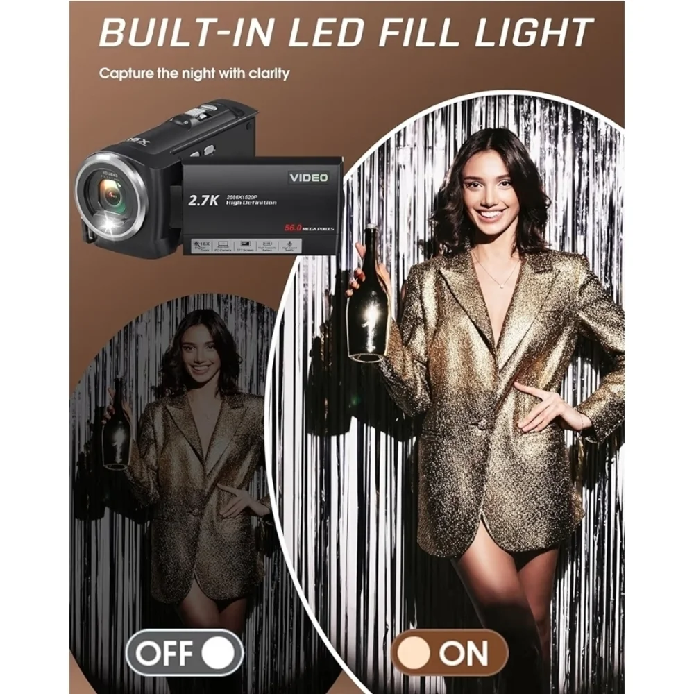 2.7K Video Camera with LCD Screen - Black